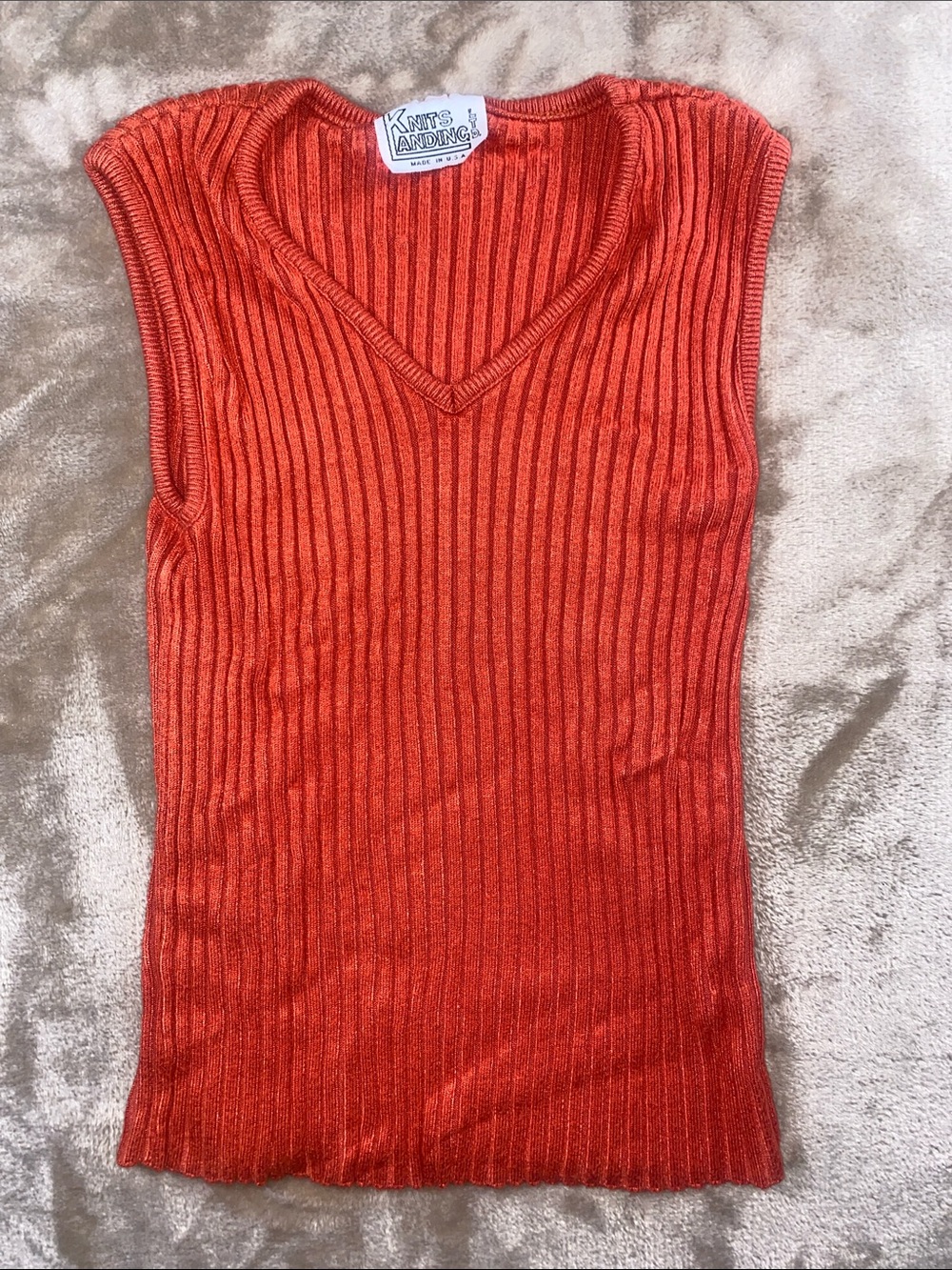 Vintage KNITs Sleeveless Ribbed V-Neck Tank Top